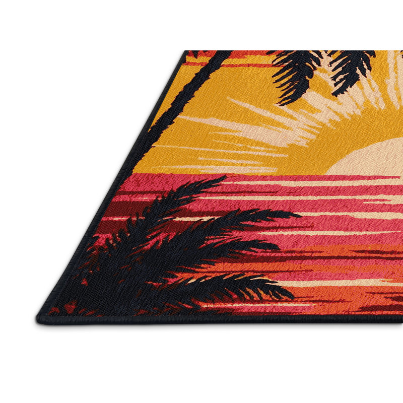  Tapis lavable hawaïen au lever du soleil tropical, Rectangulaire 7 pi x 10 pi
