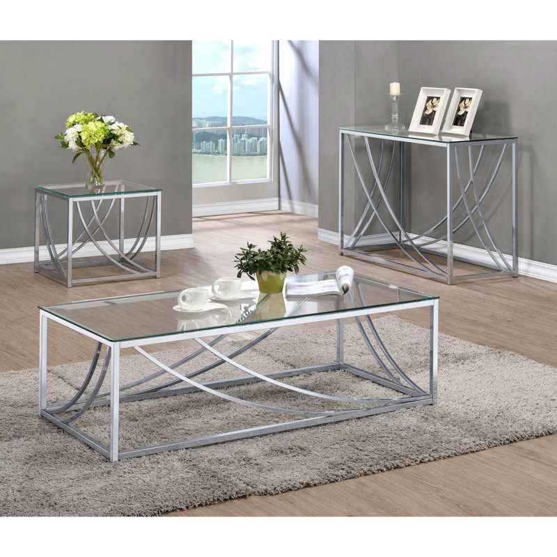 Et table basse rectangulaire en verre avec pieds en métal pour le salon - hauteur de 17 po, largeur de 48,35 po, profondeur de 23,5 po, look contemporain, supports faciles à entretenir.