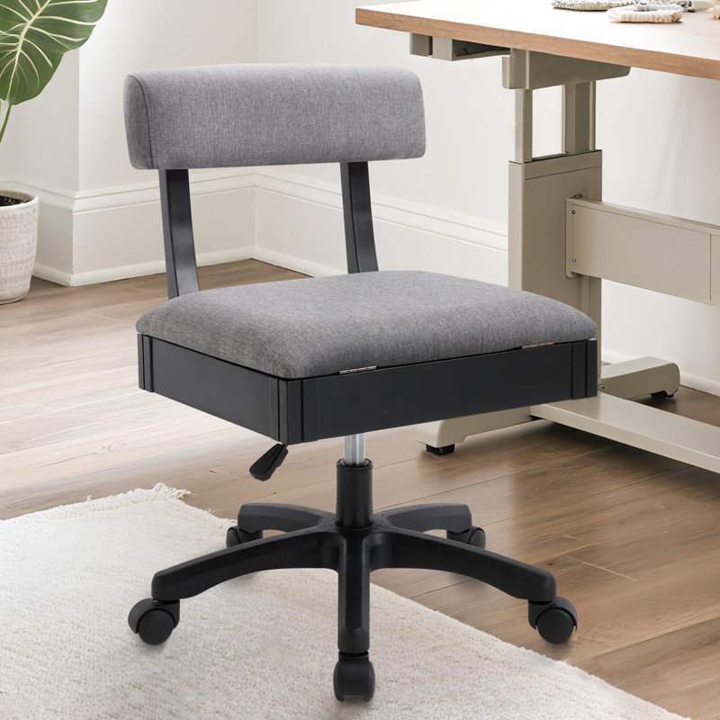 Chaise à coudre avec roulettes et dossier réglable en hauteur et rangement sous le siège Chaise roulante - Fauteuil mécanique sans accoudoirs pour l'artisanat, courtepointe, artistes, gris