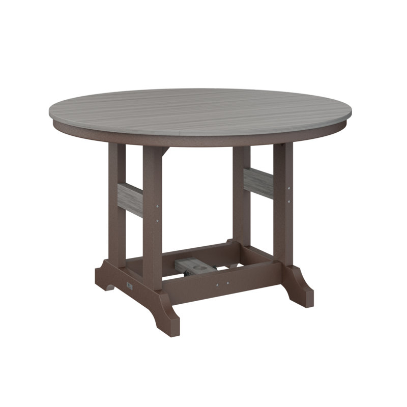 Garden Classic Outdoor Round Bar Table, Driftwood Gray, Chocolate Brown