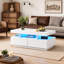 White Ribbed Drawer Coffee Table with LED Ambient Lighting, Stylish Sofa End Table for Living Space