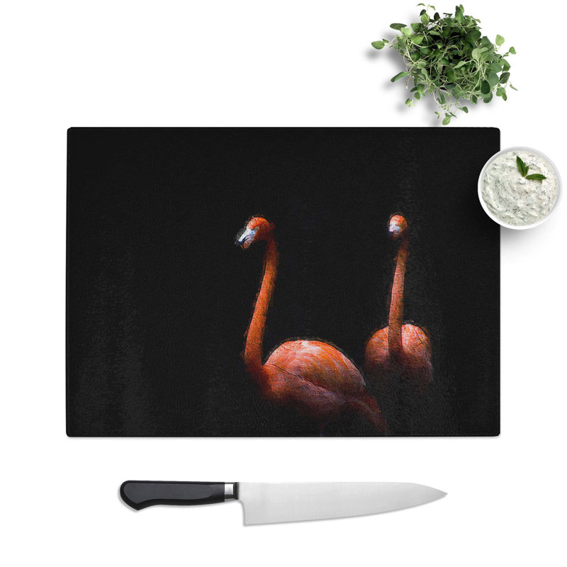 Tempered Glass Flamingos Chopping Board, 39 cm W x 28.5 cm L