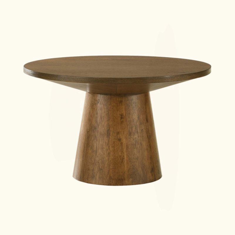 Table basse ronde en bois pour salon moderne avec base à piédestal, Noyer