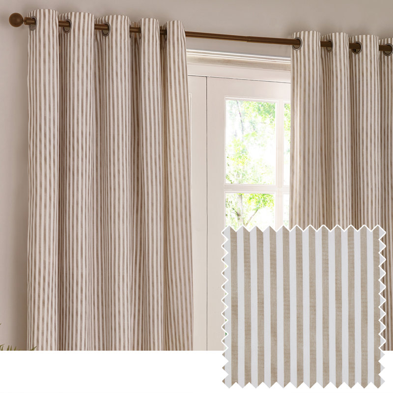 Sumnesh Cotton Grommet / Eyelet Curtain Panel Pair, 168cm Width x 183cm Drop, Beige