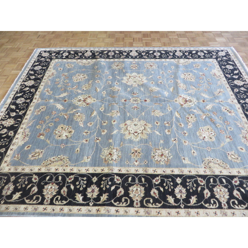 Tapis en laine bleu/noir 8 pi x 9 pi 11 po one-of-kind-noué la main Beaumont