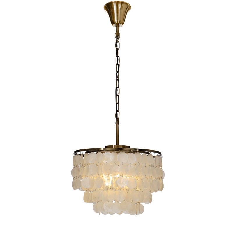 Alcinia 3-Lights Modern Natural Tiered Antique Bronze Capiz Chandelier with Shell Accents