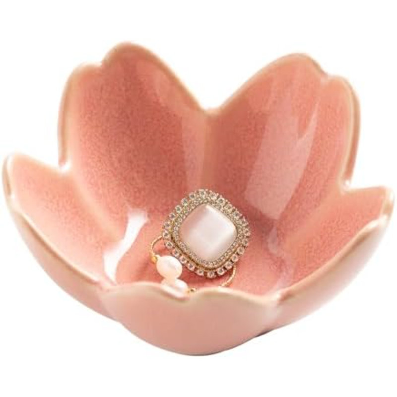 Flower Ring Holder Dish, Ceramic Jewelry Tray, Small Trinket Dish