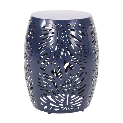 Navy Blue Metal End Table - Iron Cut Design, 16.64W X 16.64D 20.3H, No Assembly Hassles Blue, Required