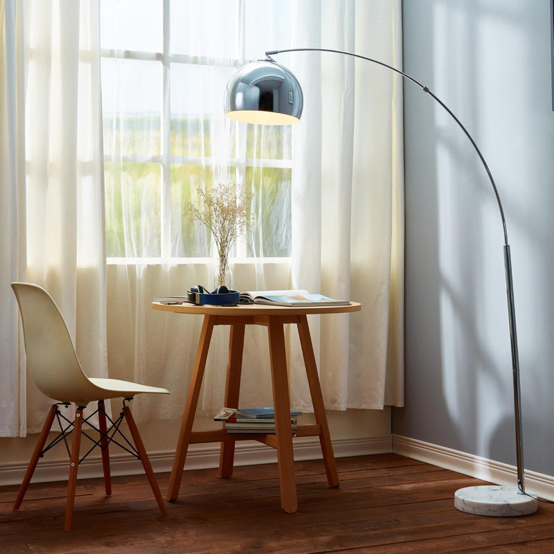 Modern Arc Floor Lamp With Faux Marble Base And Chrome Bell Shade For Versatile Lighting