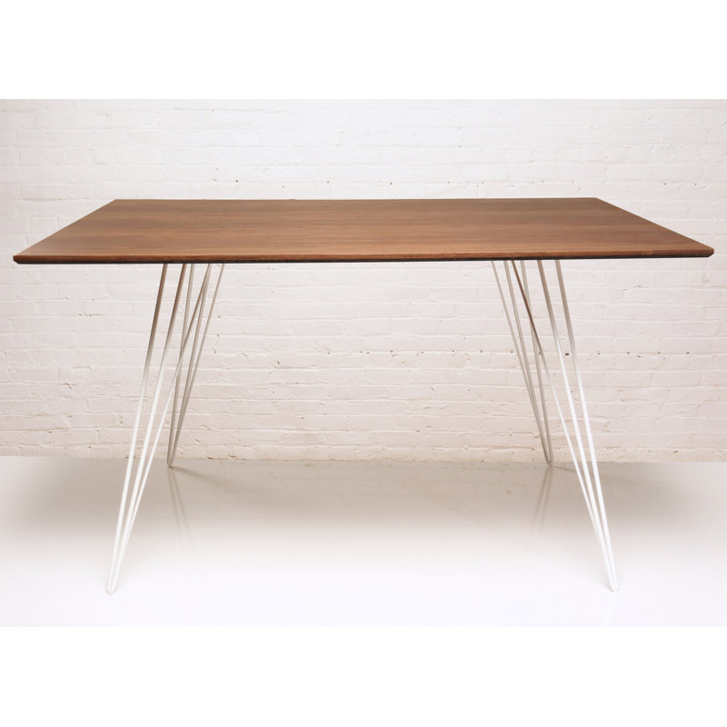 Williams Extendable Walnut Metal Base Dining Table, 30'' H x 54'' L x 46'' W, Brassy Gold, Walnut