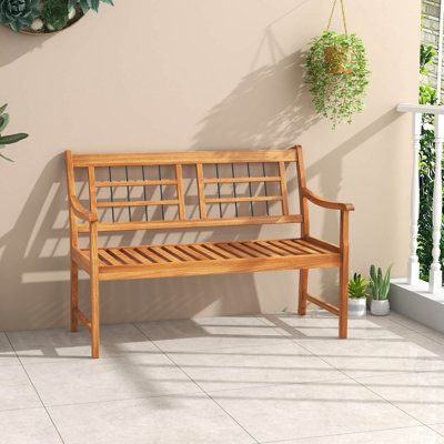 Outdoor Acacia Wood Bench 2-person Patio Bench With Slatted Seat &  Backrest by Winston Porter