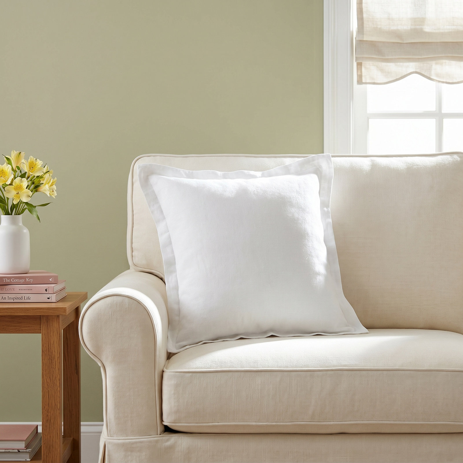 100% French Linen Flanged 26" X 26" Euro Sham, White