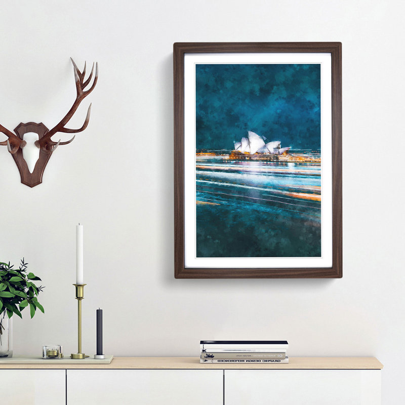 Sydney Opera House Lights - Framed Print, 33cm H x 24cm W x 2cm D, Walnut Framed