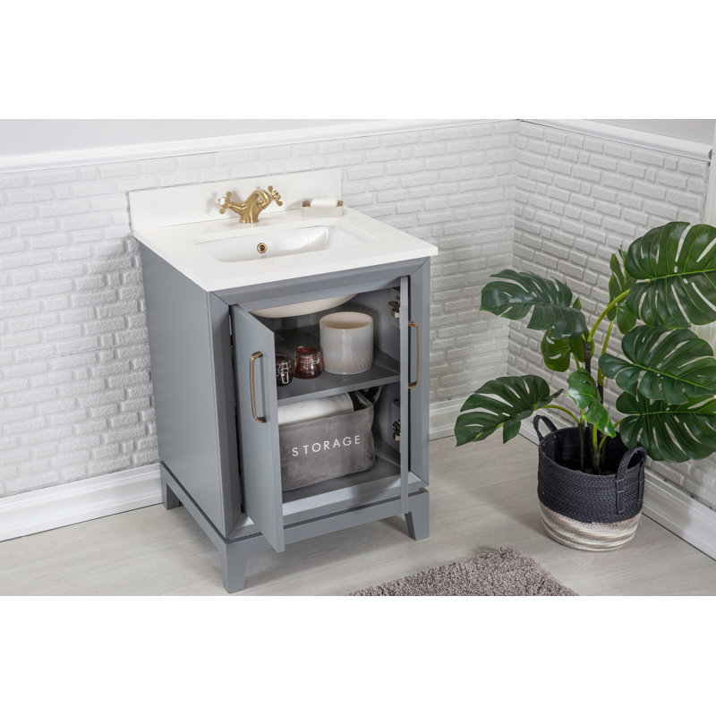 Ensemble de meuble-lavabo simple 23,6 "avec miroir Aeona, Gris foncé