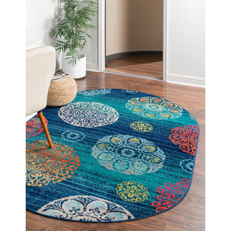 Akridge Floral Indoor Rug, Oval 5'3" x 8'