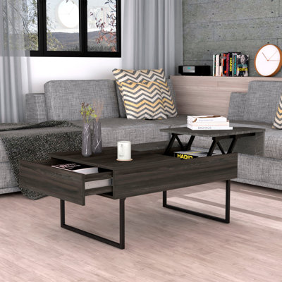  Table basse à plateau relevable 39 po en bois et métal espresso et noir