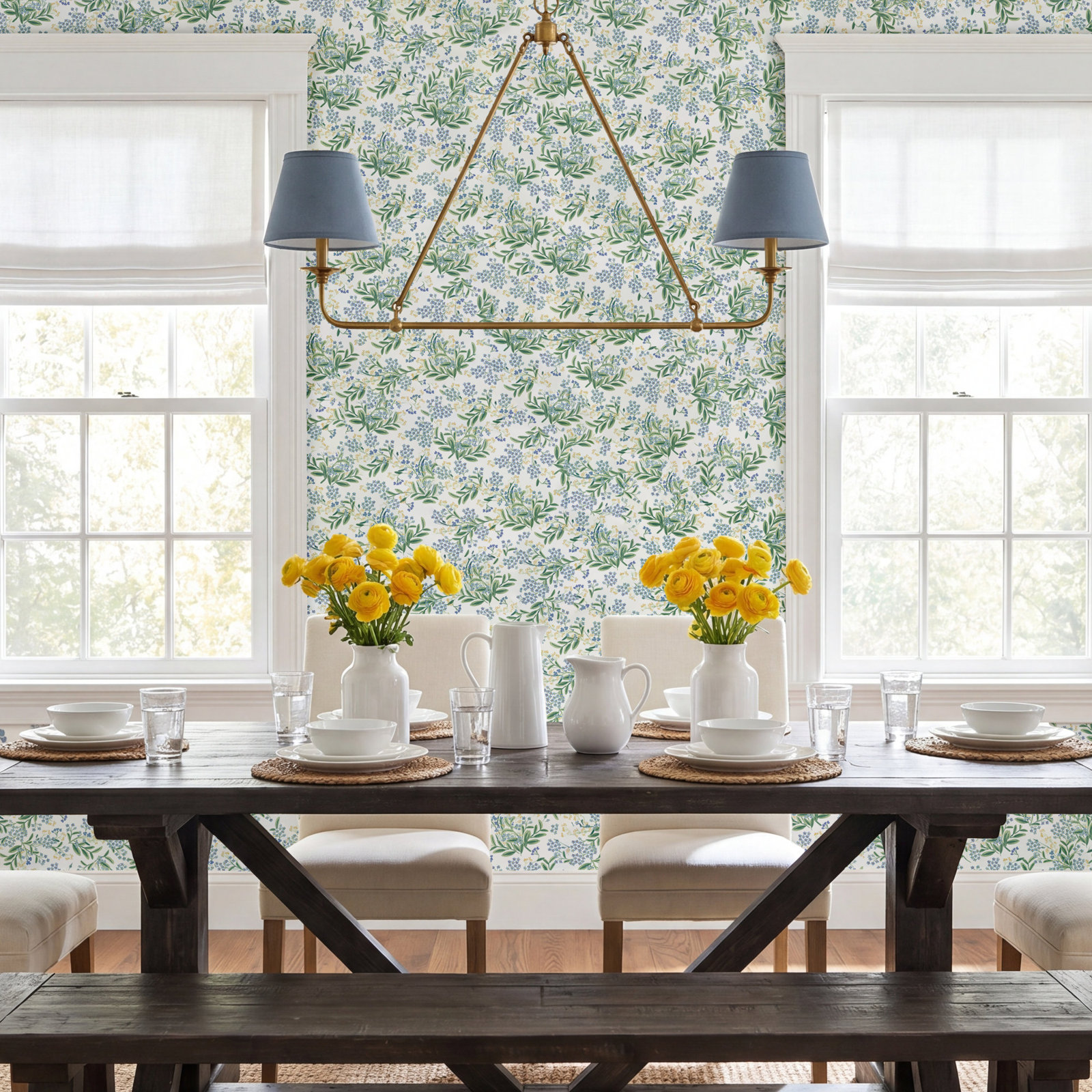 Cornflower Wallpaper Double Roll, White/Green