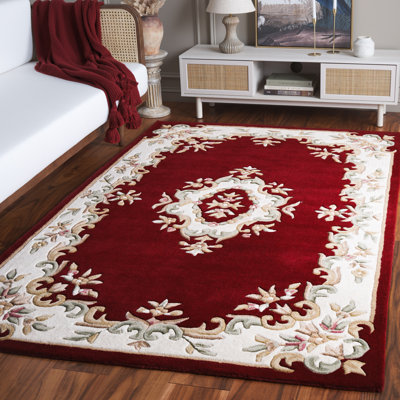 Stembridge Hand Tufted Wool/Cotton Floral Rug in Red/Ivory