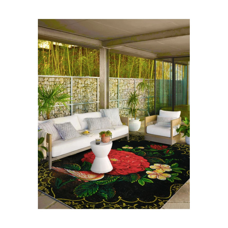 Tapis tissé avec motif rose et tapis lavable, Rectangle 4 pi 8 po x 6 pi 7 po