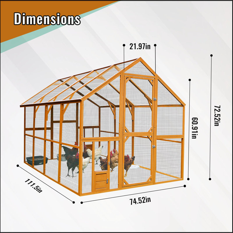 281.9 cm Large Chicken Coop With Waterproof Cover, Chicken Pens Catios With 2 Small Doors, Walk In Chicken Runs, Pet Playpen Exercise Pen Catios For Rabbit Duck Cat
