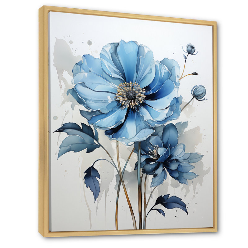 «Blue Minimalisme Daisy Flower I», reproduction d'art sur toile florale, H 40 po x l 30 po x P 1,5 po, Cadre naturel flottant