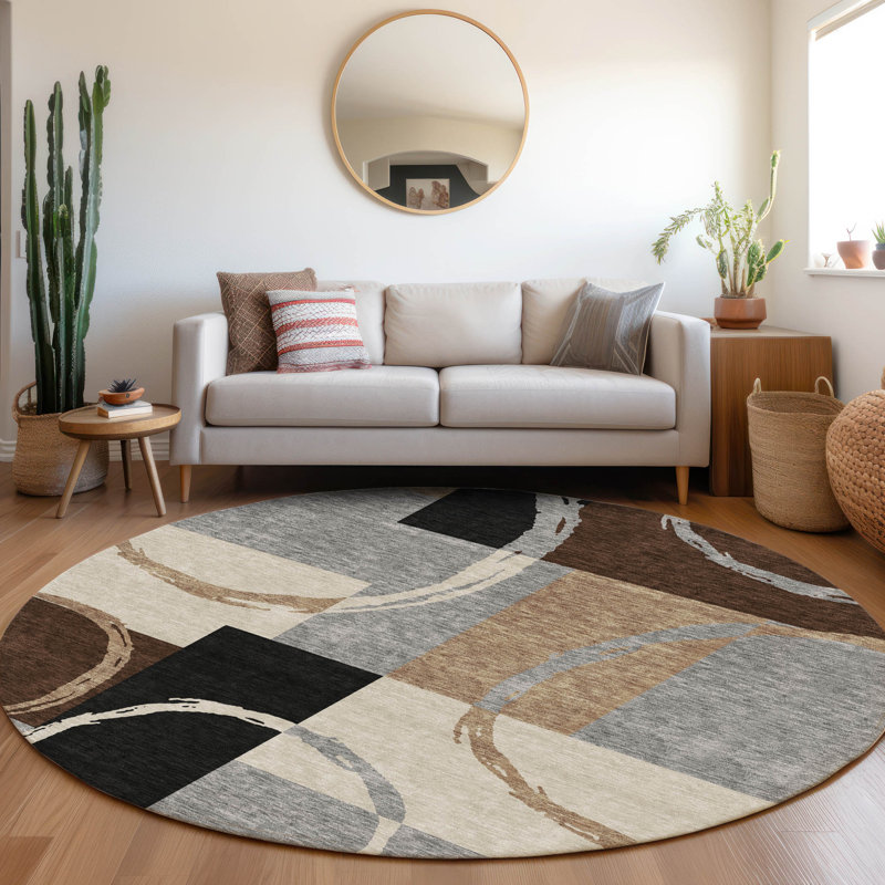 Premium Machine Washable Prisco Pewter Rug, Round 8'