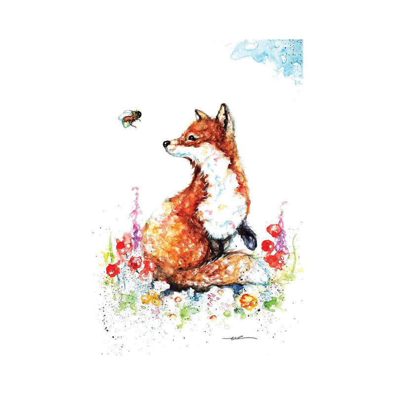Summer Fox 1 Piece Painting on Canvas, 20.32 cm H x 30.48 cm W, Wrapped Canvas