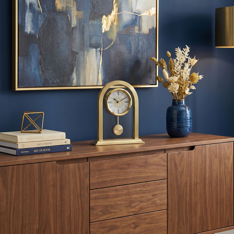 Acctim Colney Pendulum Mantel Clock Quartz Brushed Metal & Glass Energy Efficient Movement Gold