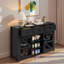 Buffet avec porte de grange coulissante, 3 tiroirs, tablettes réglables, grillage métallique et poignées en aluminium-1177985734