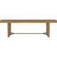 Table de salle à manger 7 de style côtier avec finition délavée, table extensible rectangulaire, base en tréteaux, chaises de canne tissées à la main et sièges rembourrés beiges pour les grands rassemblements