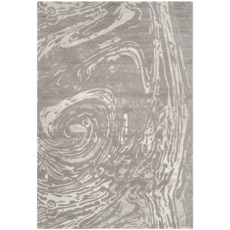 Tapis tibétain abstrait en viscose tissé à la main Elsabeth, Rectangle 6 pi x 9 pi