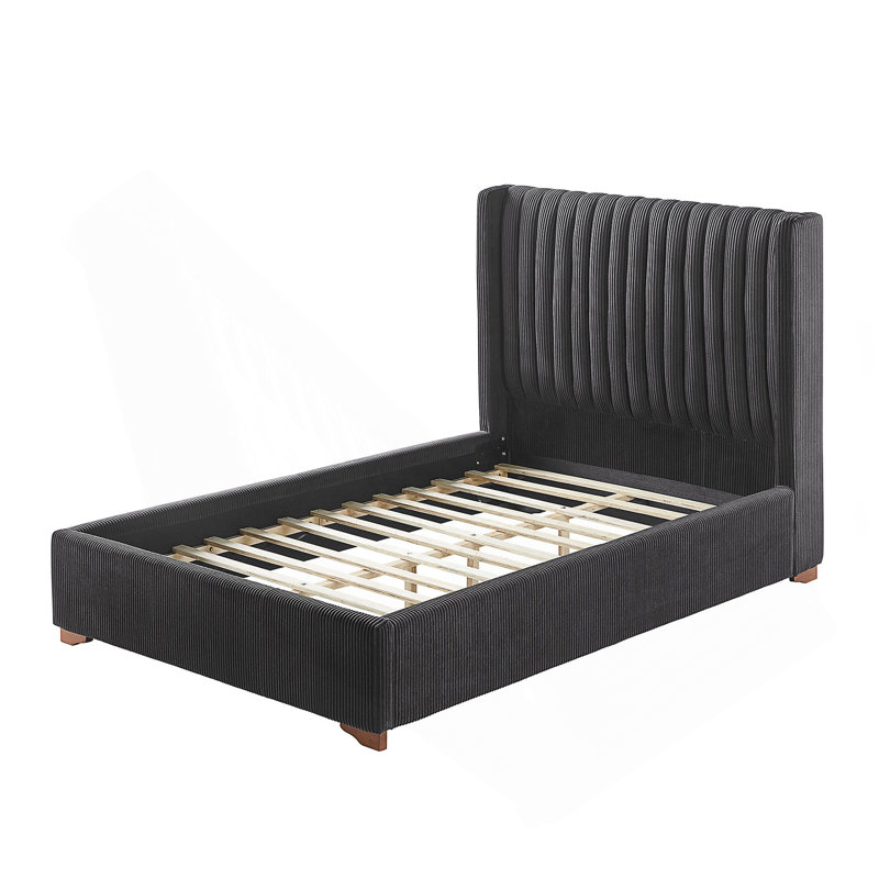 Lit plateforme tapissier avec tête de lit, Noir, noir, noir, noir, Lit double