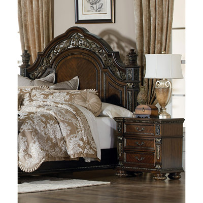 3 Nightstand In Dark Cherry And Gold For Classy Bedroom European Style With 3 Drawers Accessories