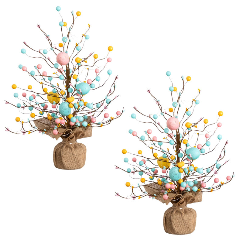 18 po Ensemble de 2 branches artificielles pré-éclairées avec 30 lumières DEL sur fond de toile de jute
