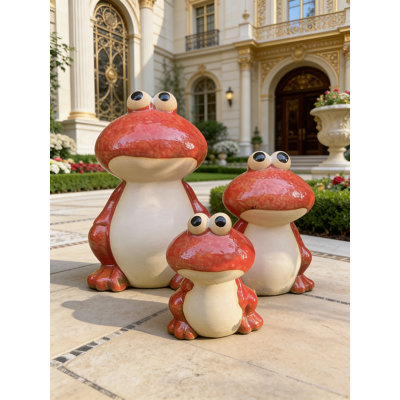 Ensemble de 3 grenouilles décoratives de jardin, amusantes mignonnes grenouilles en céramique