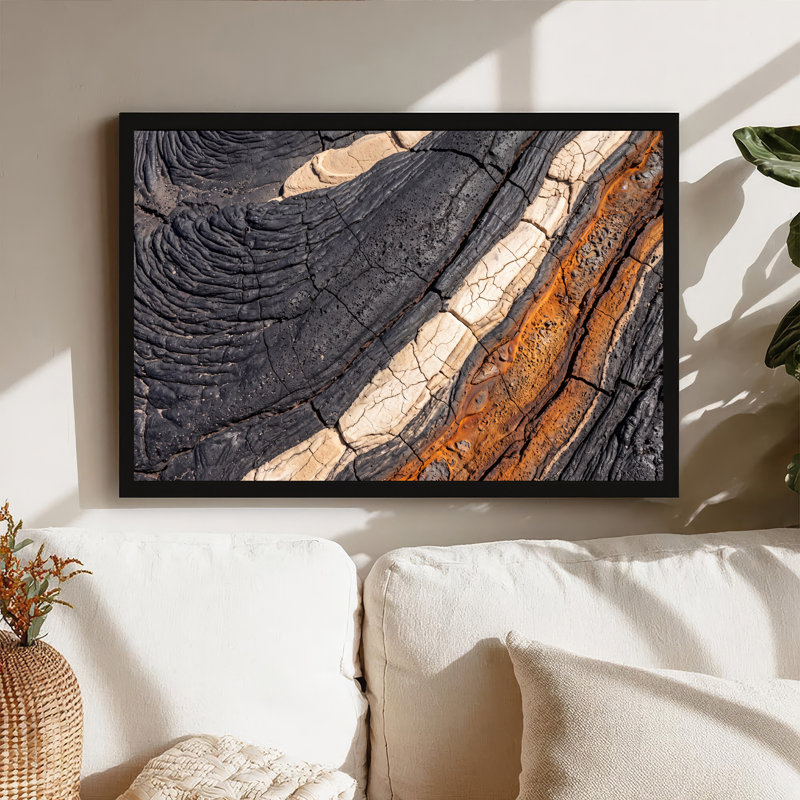 Black White And Orange Cracked Lava Rock Texture Canvas Wall Art, 20"H x 30"W