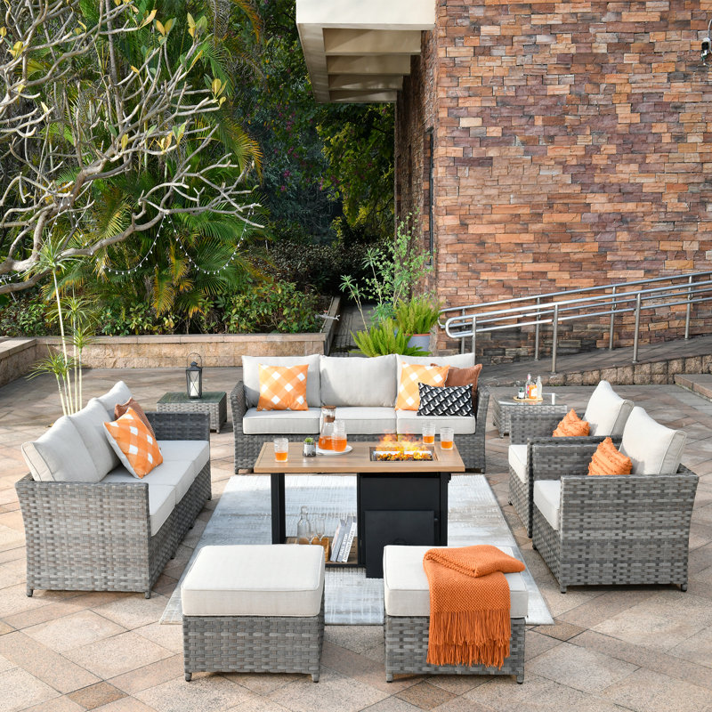 Belby Premium All-Weather Wicker 10 - Person Modular Patio Conversation Set with Cushions, Beige