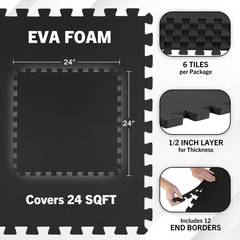 Carrelage en mousse EVA 24 po Stalwart, 6, Noir