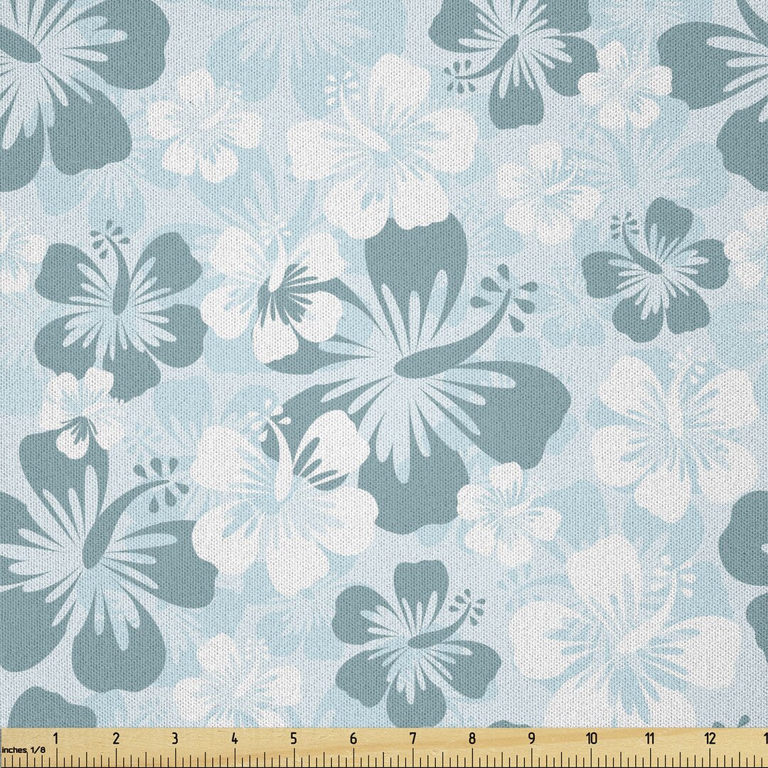 Stoff als Meterware, Verblasste Blume Silhouetten, Hawaii, Blassblau Türkis