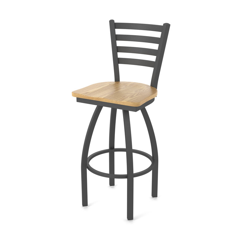 Tabouret pivotant Jackie, Bois - Chêne naturel, Étain, Tabouret de comptoir (siège d'une hauteur de 25 p