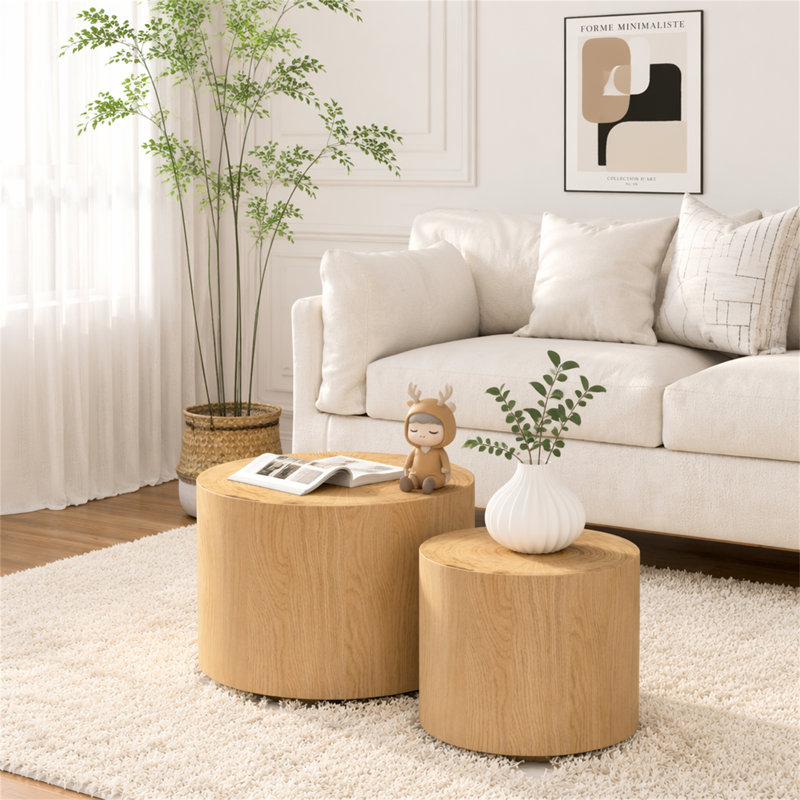 Ensemble de 2 tables basses gigognes, H 14,96 po x l 18,9 po x P 18,9 po, Bois naturel