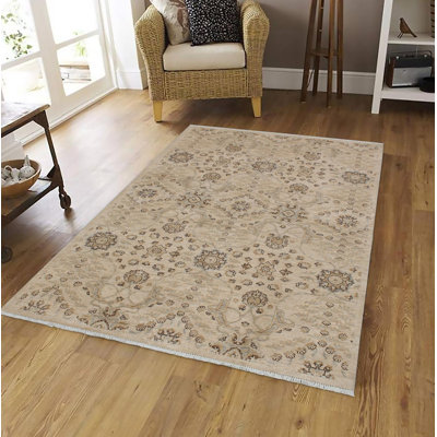 Beige/gris en Tapis décoratif laine de conception unique 4 pi 11 po x 6 pi 11 po Baccio noué à la main 2000 Ziegler
