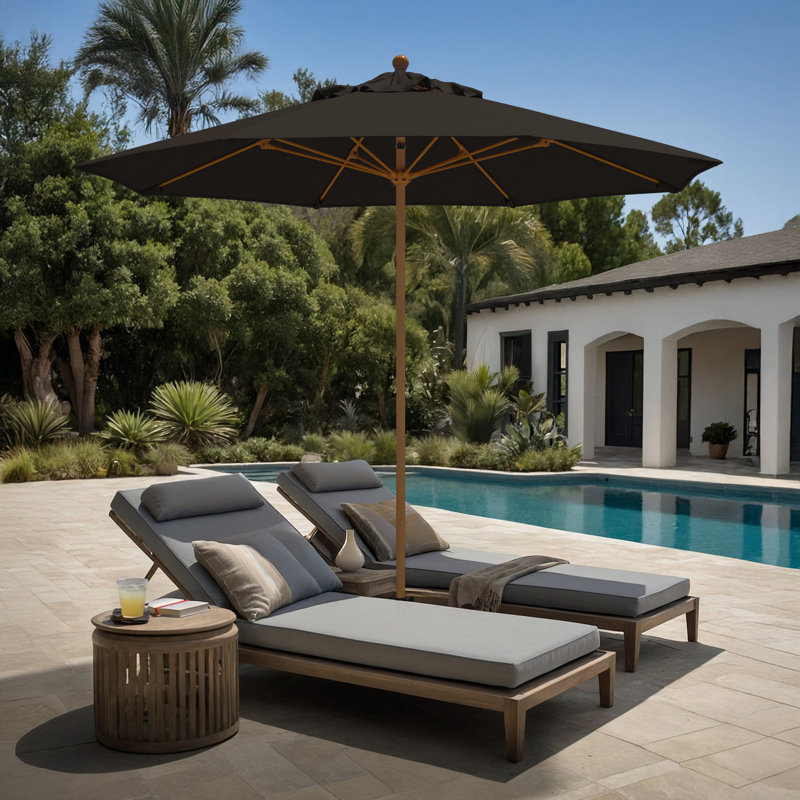 Parasol en bois de teck 9 pi, 103" H x 101" W x 101" D, Moka