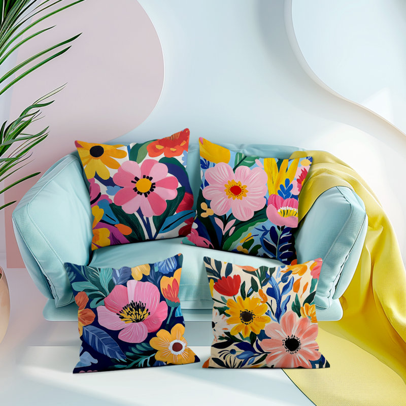 4 housses de coussin décoratives à motif floral 4 pièces