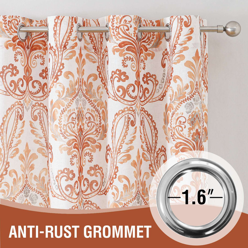Linen Curtains Damask Floral Natural Linen Textured Curtains for Living Room Drapes Vintage Floral Pattern Privacy Added Light Filtering Mid-Century Style 2 Panels