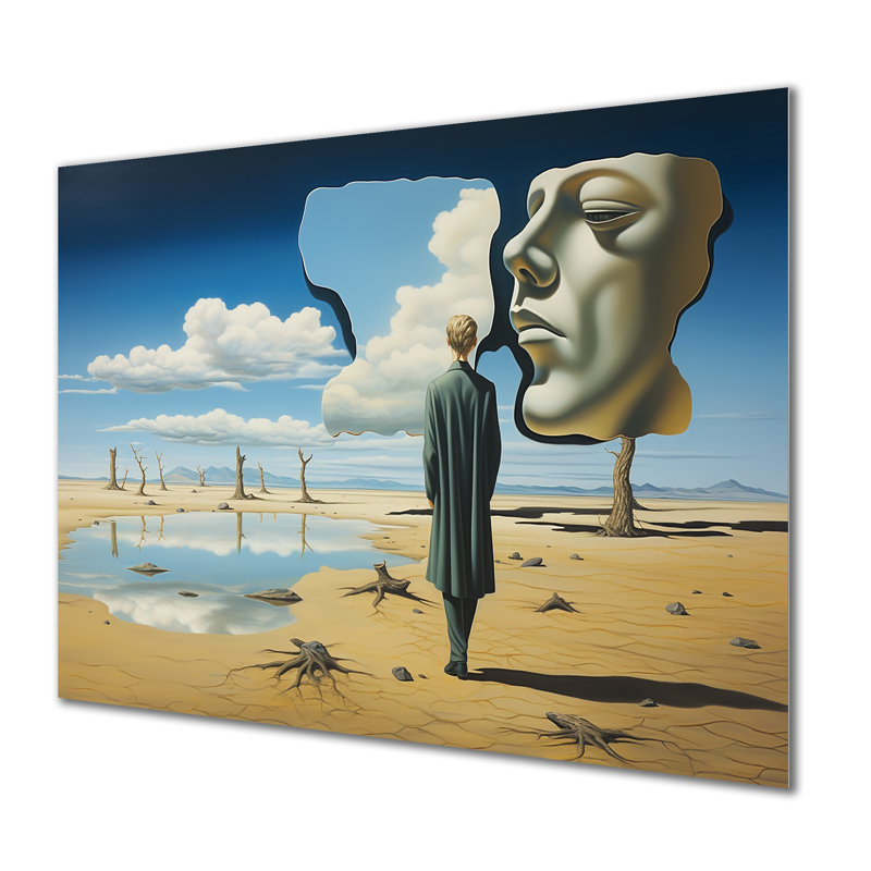 La face de la terre - art mural surréalisme, Métal métal, H 20 po x l 12 po x P 1 po