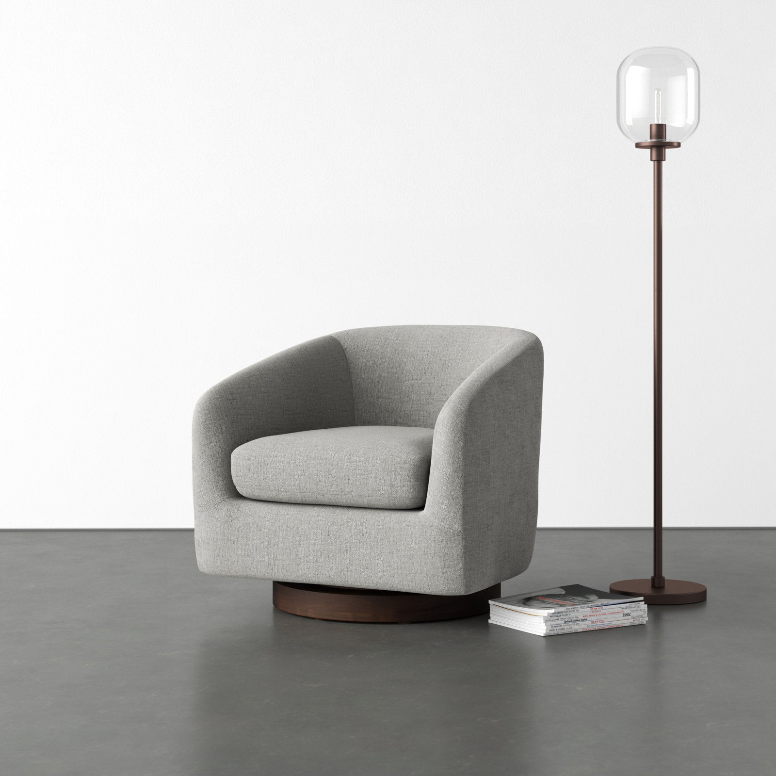 Bennett Upholstered Swivel Barrel Chair, Fredrickson Marble Basketweave