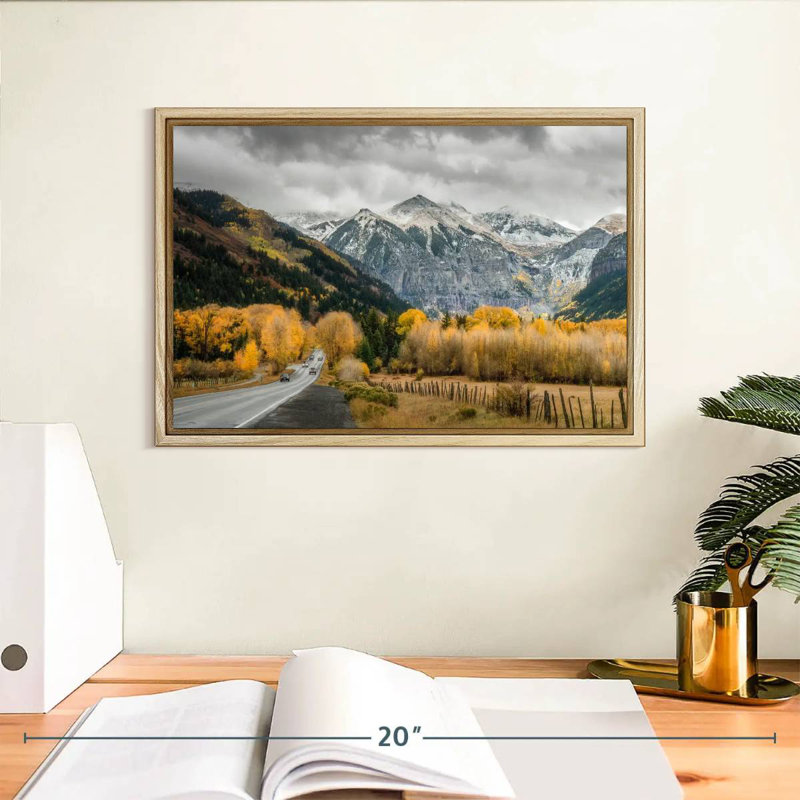 Route d'automne à Telluride, Cadre flottant en bois naturel, 13 po x 9 po
