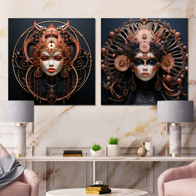 Rose, femme, noir, glamour, cercles, portrait, I, femme, glamour, ensemble de 2 décorations murales