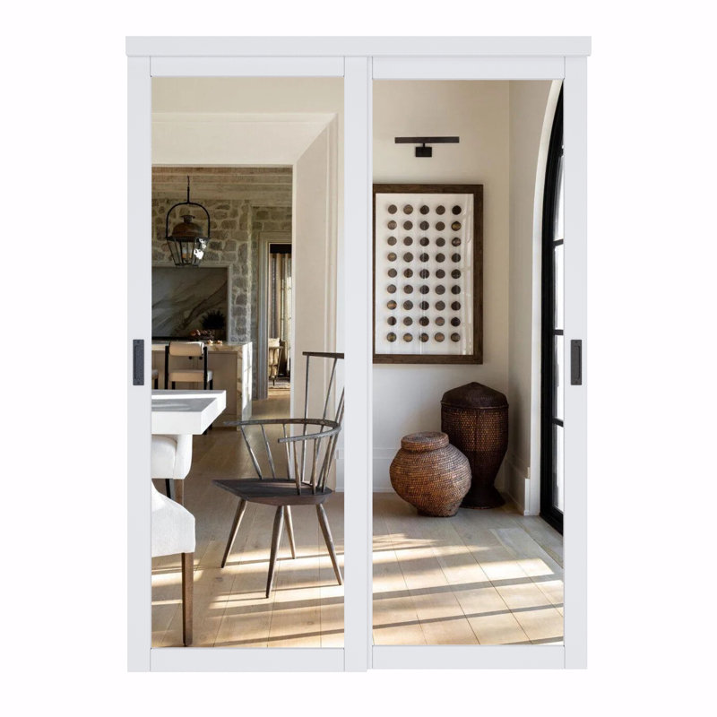 80"H 1 Lite Mirrored Closet Sliding  Door with Hardware Kit & Handles, 60" x 80"